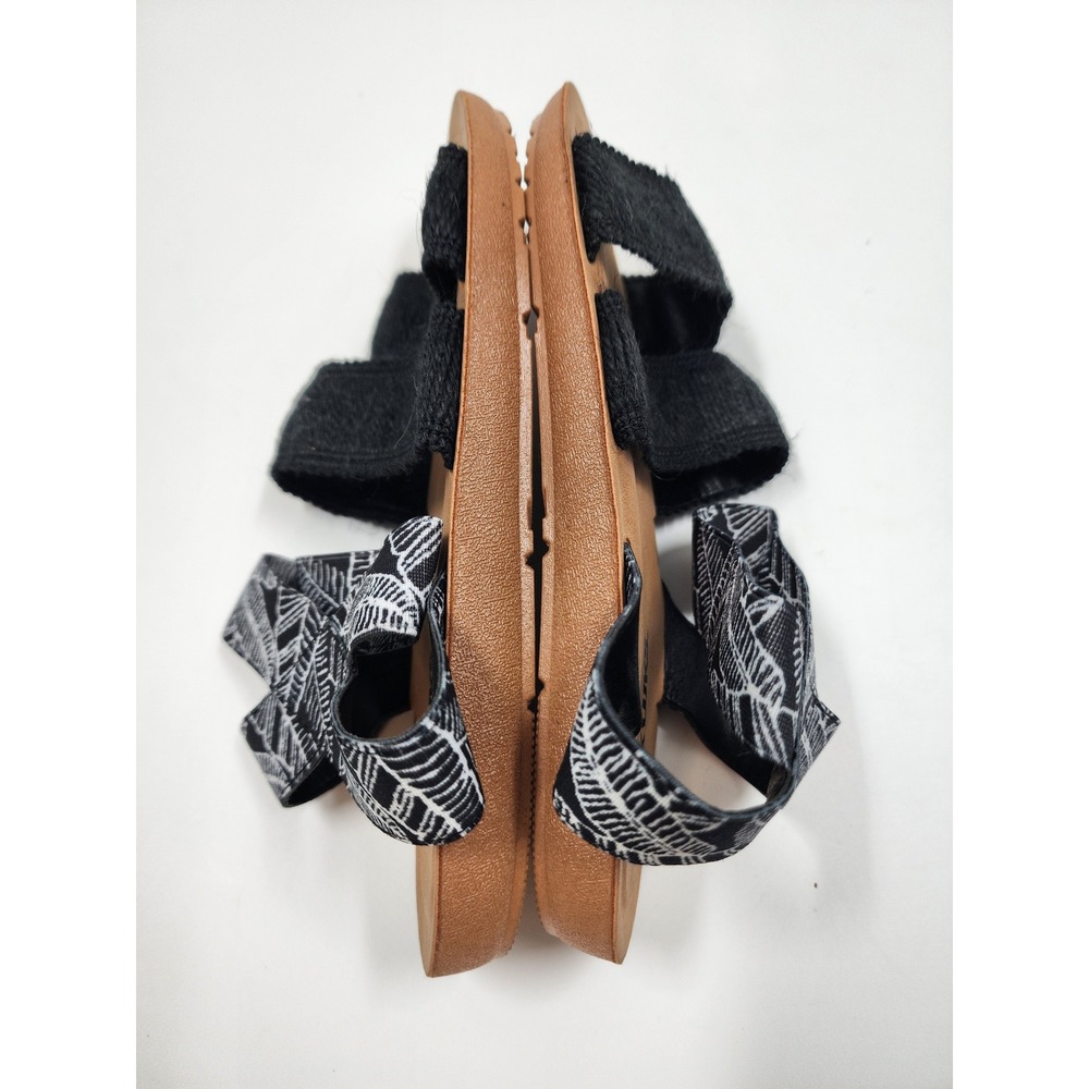 Muk Luks Womens Black White Leaf Print Elastic Strap Flat Sandals Size 8 - Picture 5 of 6
